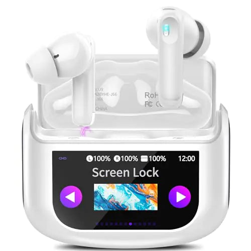 Wireless Earbuds Bluetooth 5.4 Headphones Multi-Function Touch Screen Ear Buds with 5 EQ Modes 48H in-Ear Earbud Bass Stereo with ANC Noise Cancelling IPX7 Bluetooth Earbuds for Android/iOS White