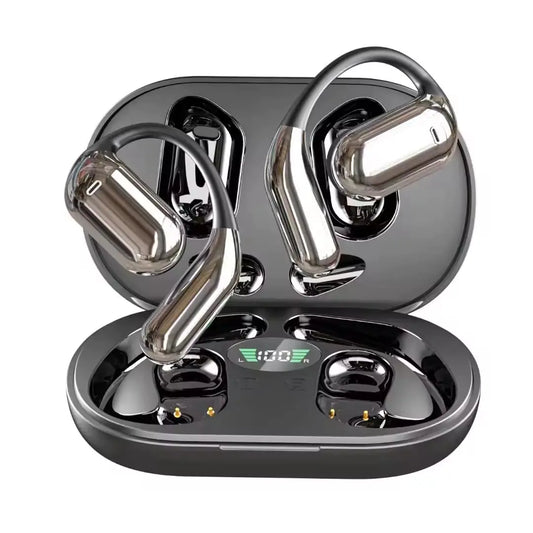 Open Ear Bluetooth 5.4 Headphones Wireless Earbuds Sport Over Earphones Display Charging Case Built-in Mic with Ear Hooks 50H Playtime Ear Buds LED Waterproof Design for Running Fitness